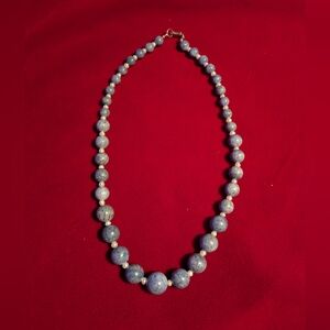 Sterling Silver 925 Genuine Pearl Blue Stone Beaded Necklace
